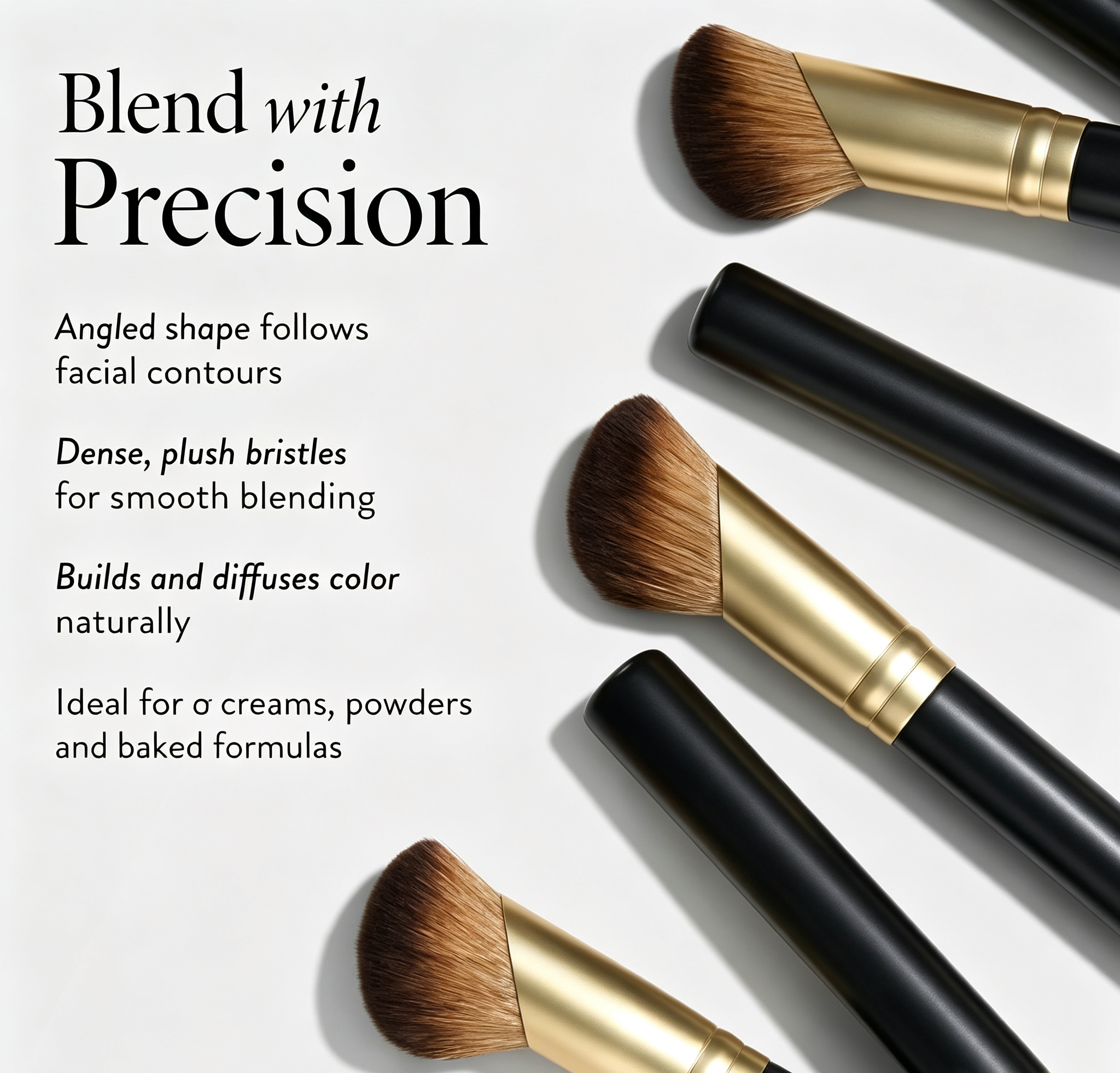 Black & Gold Angled Contour Brush - Precision Fit for Facial Contours, Dense Plush Bristles, Compatible with Creams/Powders/Baked Formulas