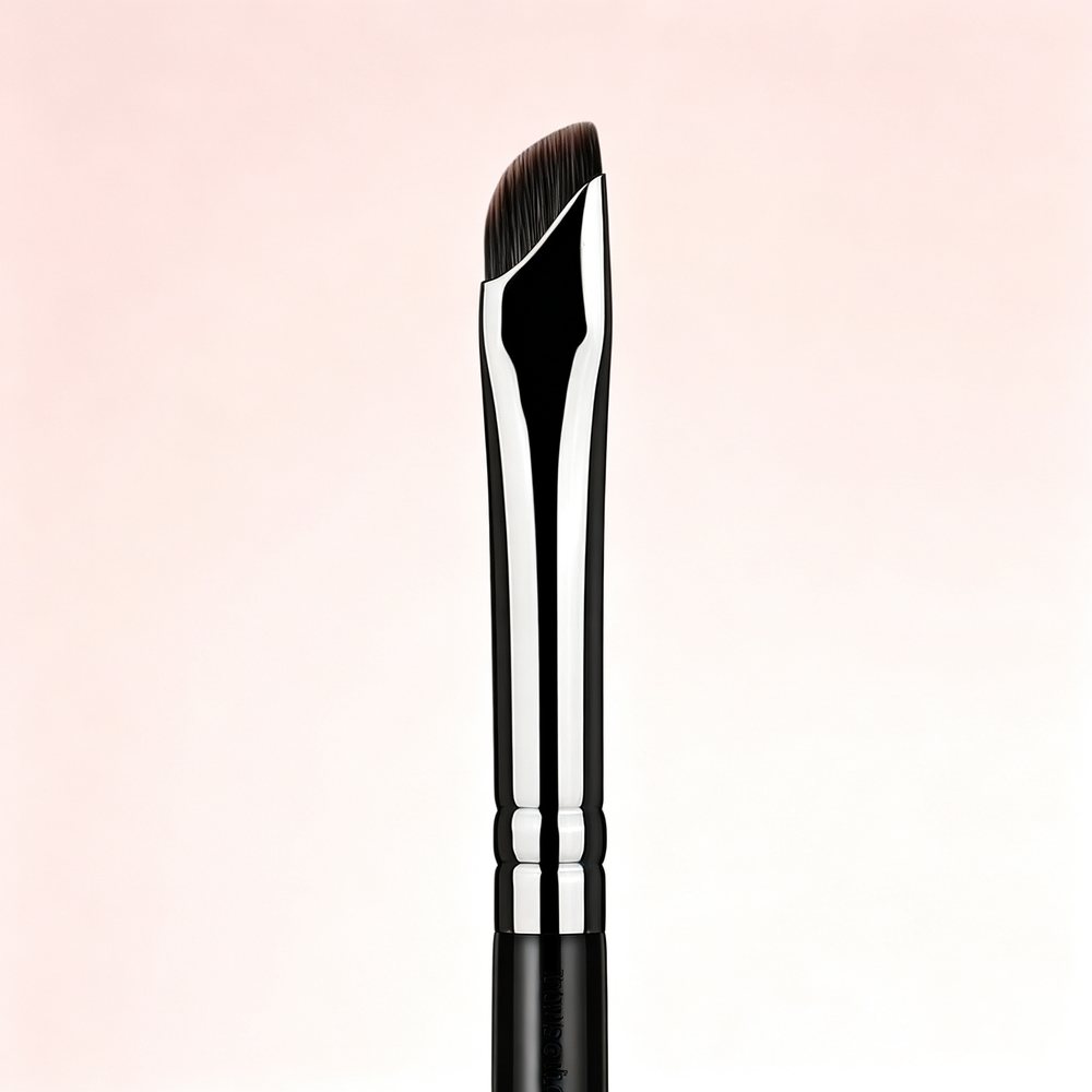 Black & Silver Sickle Eyeliner Brush - Angled Blade Design, Precise Liner/Waterline/Lower Lash Line, Compatible with Gel/Powder Formulas