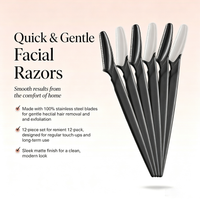 Black Safety Eyebrow Razor Set - 12-Piece Stainless Steel Blades with Protective Guard, Anti-Scratch Design for Brow Shaping / Facial Exfoliation / Hair Removal