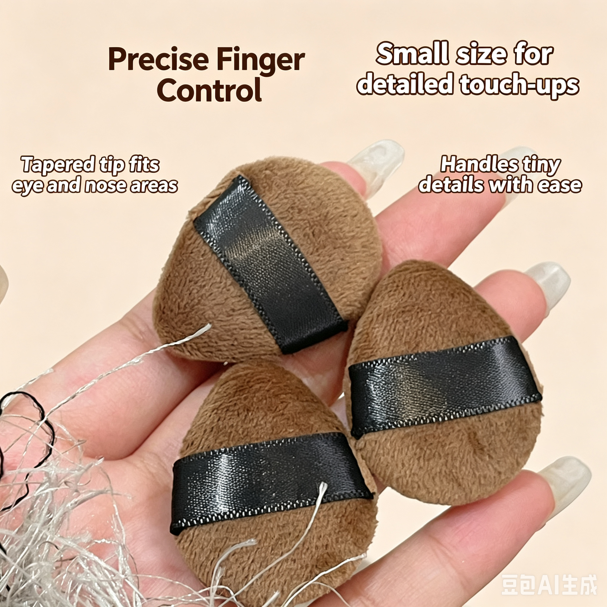 Chocolate Mini Flocked Finger Puff - Ultra-Soft Velvet Material, Tapered Tip for Details, Wet/Dry Use, Non-Absorbent