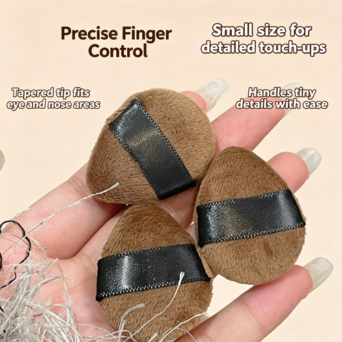 Chocolate Mini Flocked Finger Puff - Ultra-Soft Velvet Material, Tapered Tip for Details, Wet/Dry Use, Non-Absorbent