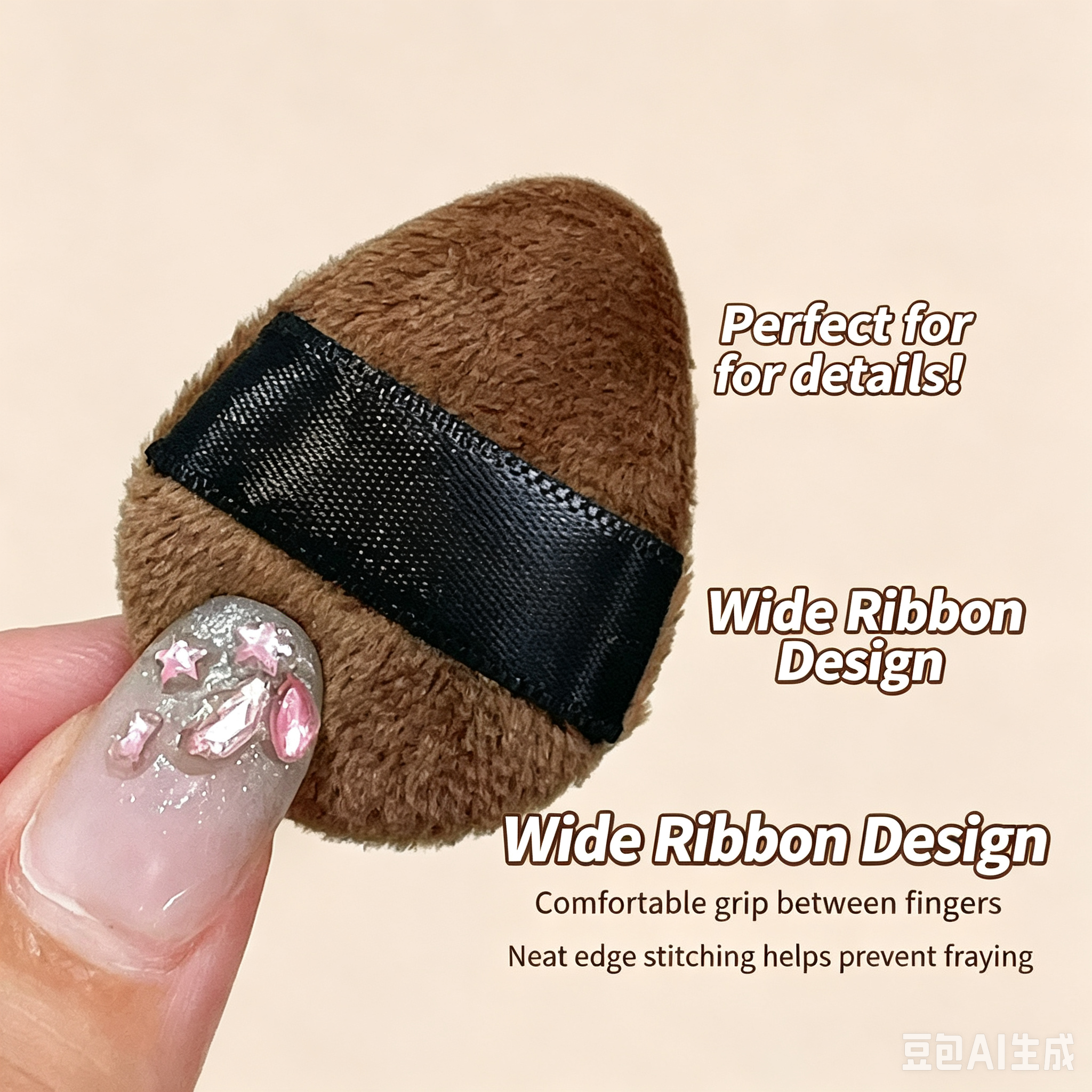 Chocolate Mini Flocked Finger Puff - Ultra-Soft Velvet Material, Tapered Tip for Details, Wet/Dry Use, Non-Absorbent