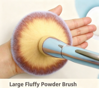 Large Fluffy Powder Brush - Ultra-Soft Synthetic Bristles, Silver Metal Handle, Wet/Dry Use, Compatible with Loose Powder/Highlighter/Contour