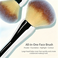Large Fluffy Powder Brush - Ultra-Soft Synthetic Bristles, Silver Metal Handle, Wet/Dry Use, Compatible with Loose Powder/Highlighter/Contour