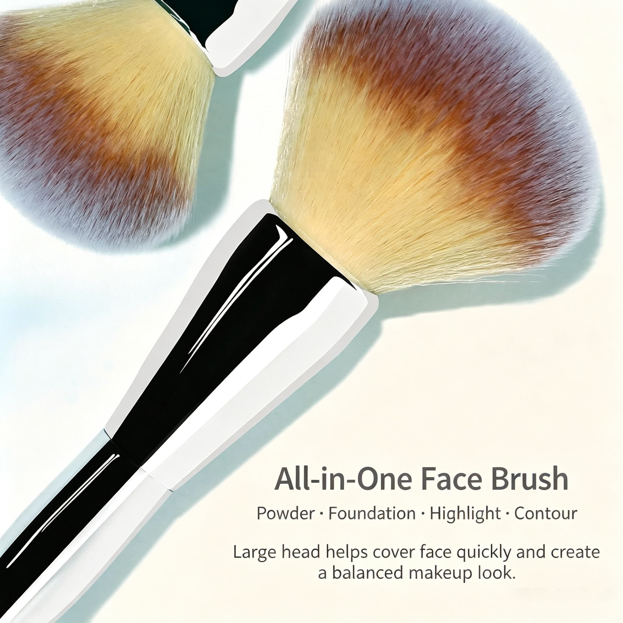 Large Fluffy Powder Brush - Ultra-Soft Synthetic Bristles, Silver Metal Handle, Wet/Dry Use, Compatible with Loose Powder/Highlighter/Contour