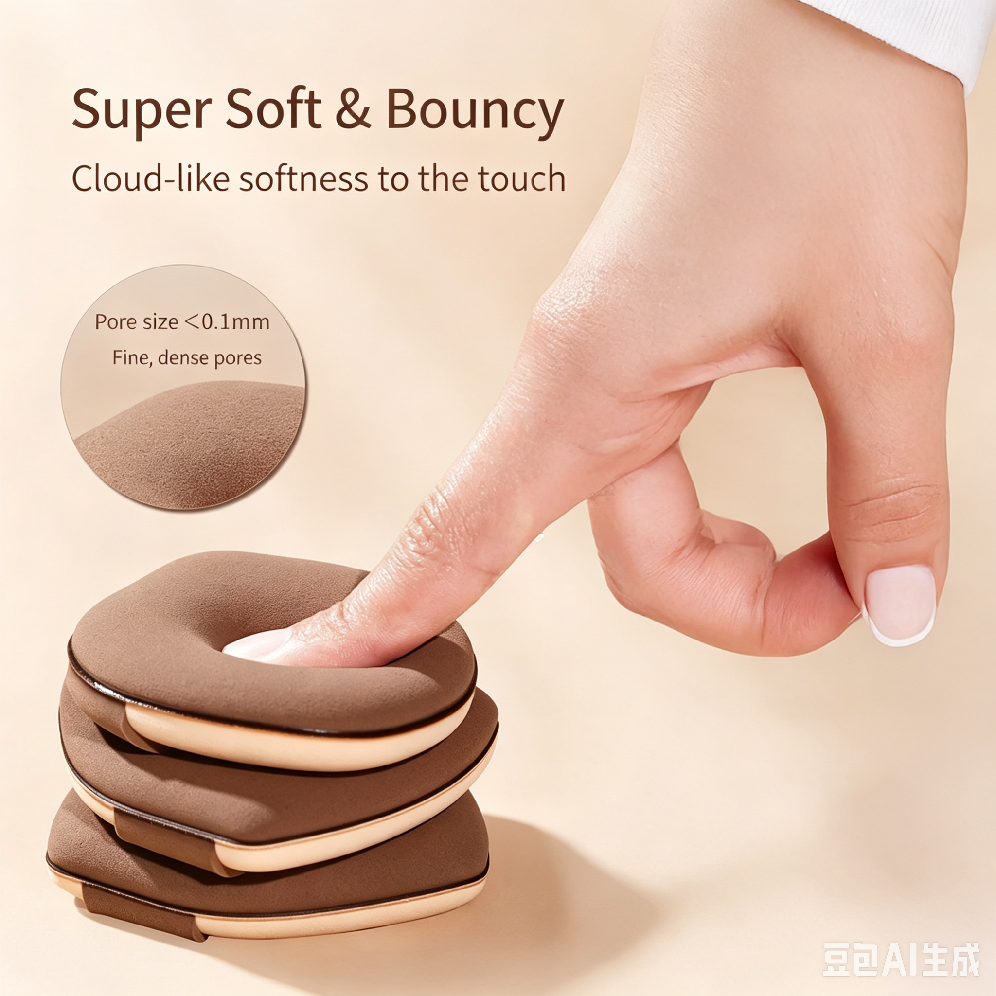 Milk Coffee Dual-Sided Powder Puff - Ultra-Soft Rubycell Marshmallow Material, Wet/Dry Use, Non-Absorbent, Dual-Tip Design for Nose/Corners/Large Areas