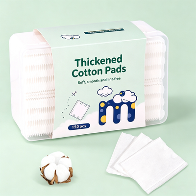 Thickened Cotton Pads (150 pcs/box) - 3-Layer Quilted Design, Soft & Absorbent, Lint-Free for Makeup Removal / Wet Compress / Toner Application