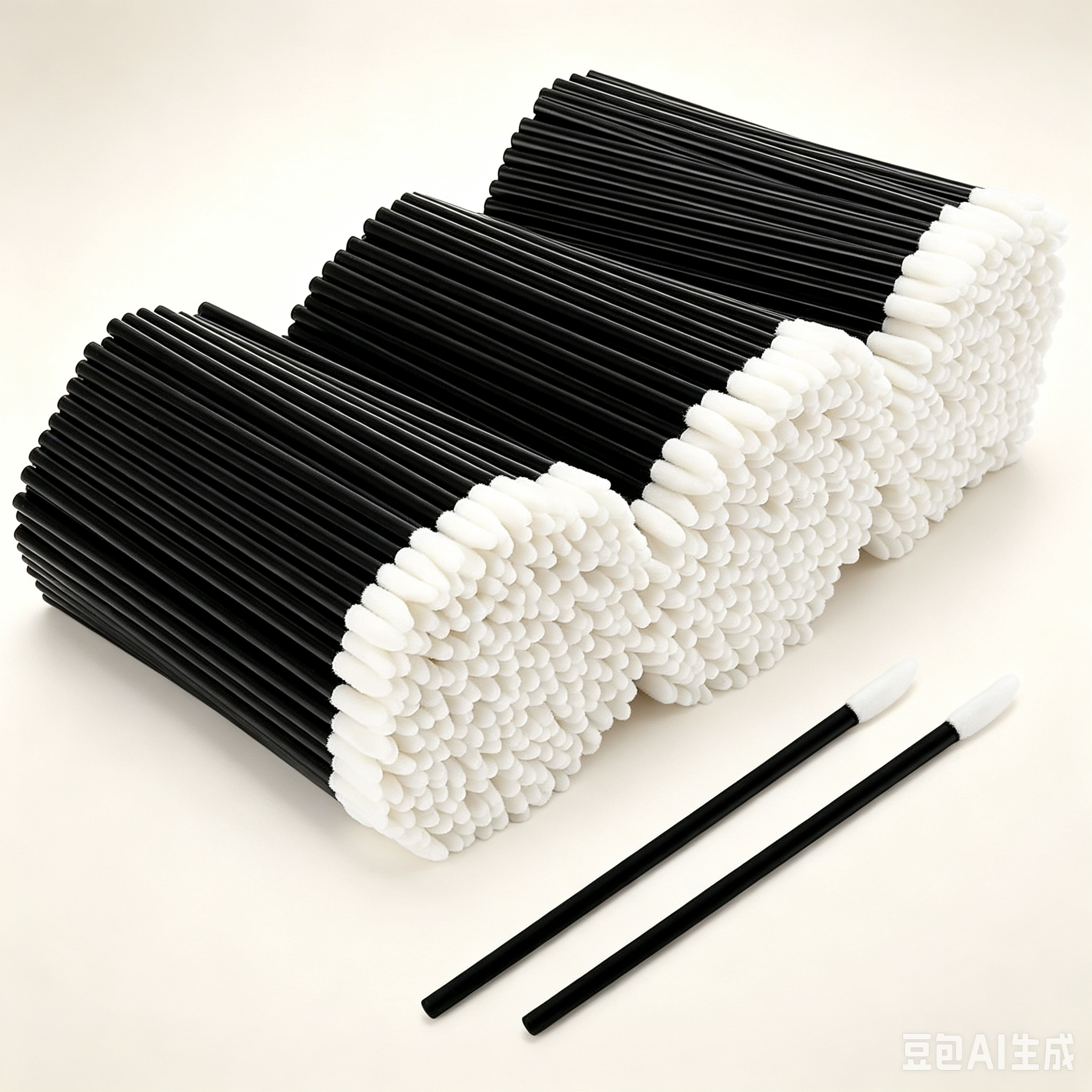 Disposable Flocked Lip Brush Wand - Black Slim Handle + White Flocked Tip, Compact & Portable, Compatible with Lipstick/Lip Gloss/Lip Balm